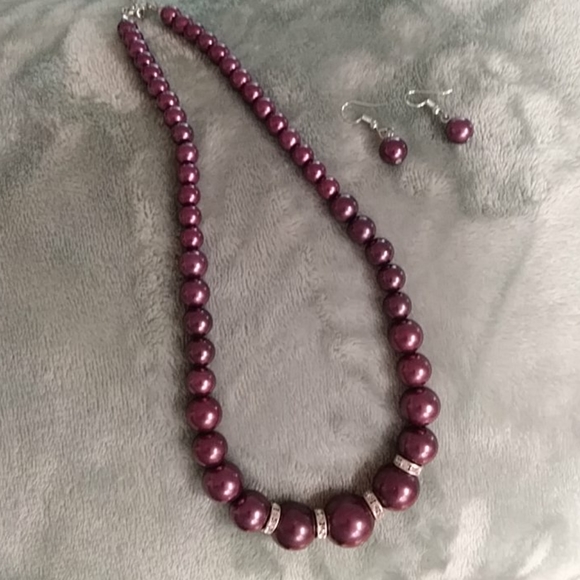 Jewelry - Eggplant Bead Necklace & Earrings